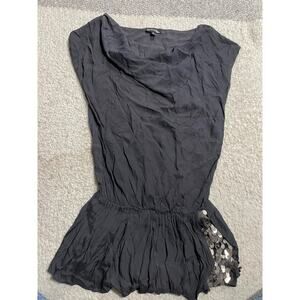 Gold Leaf Top Womens Small Sleeveless Cowl Neck Sequins Drop Waist Shirt Black